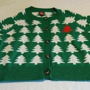 Festive Green and White Tree Pattern Sweater